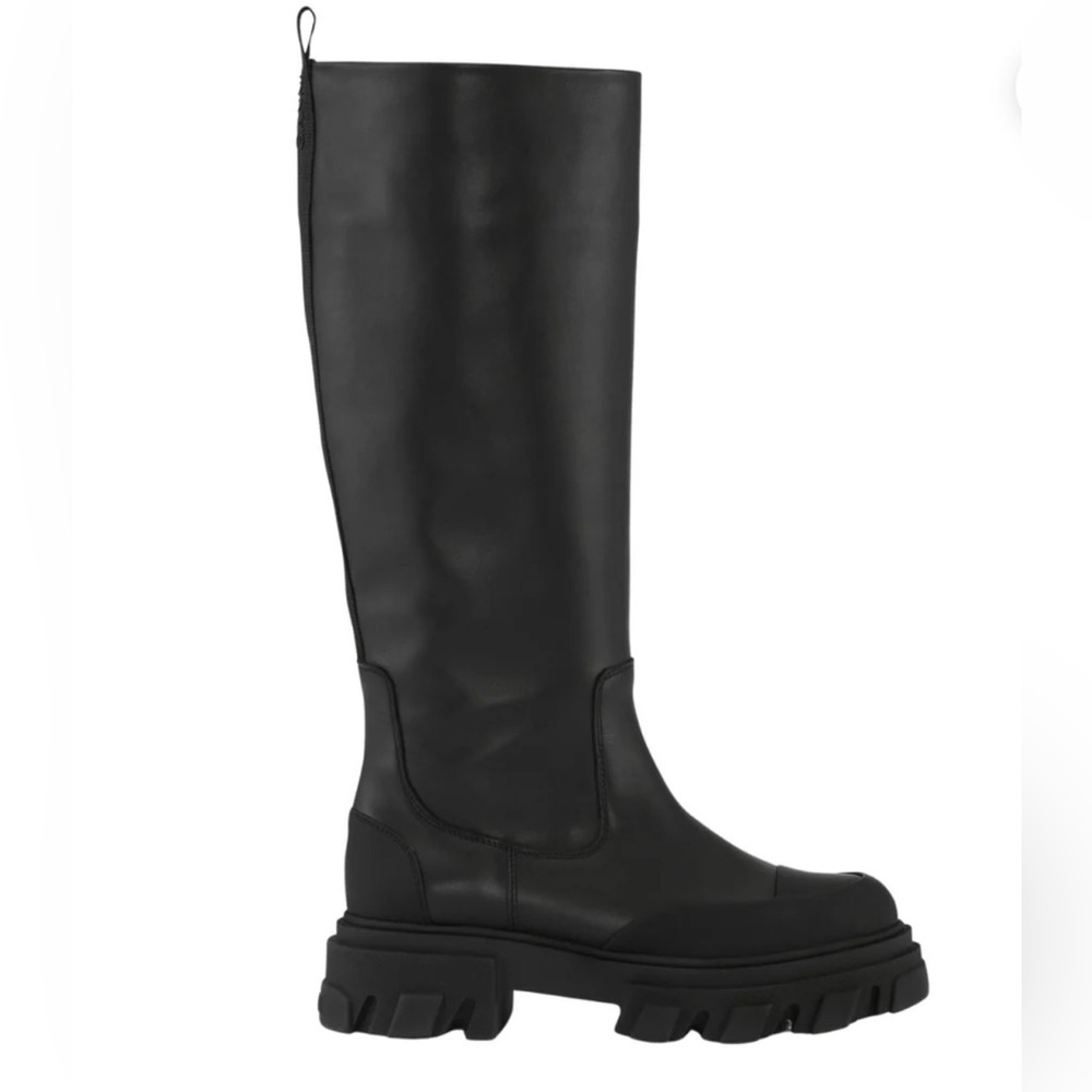 Ganni Black Over-the-Knee Chunky Lug Sole Boots
